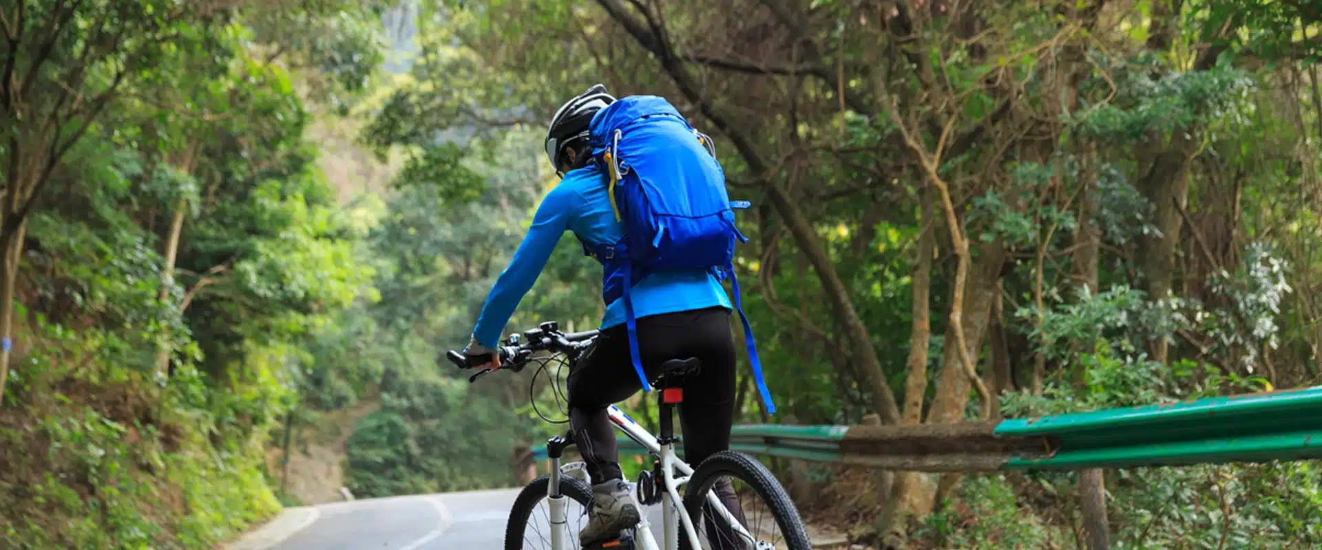 A person riding a bike down a forest road, Sri Lanka